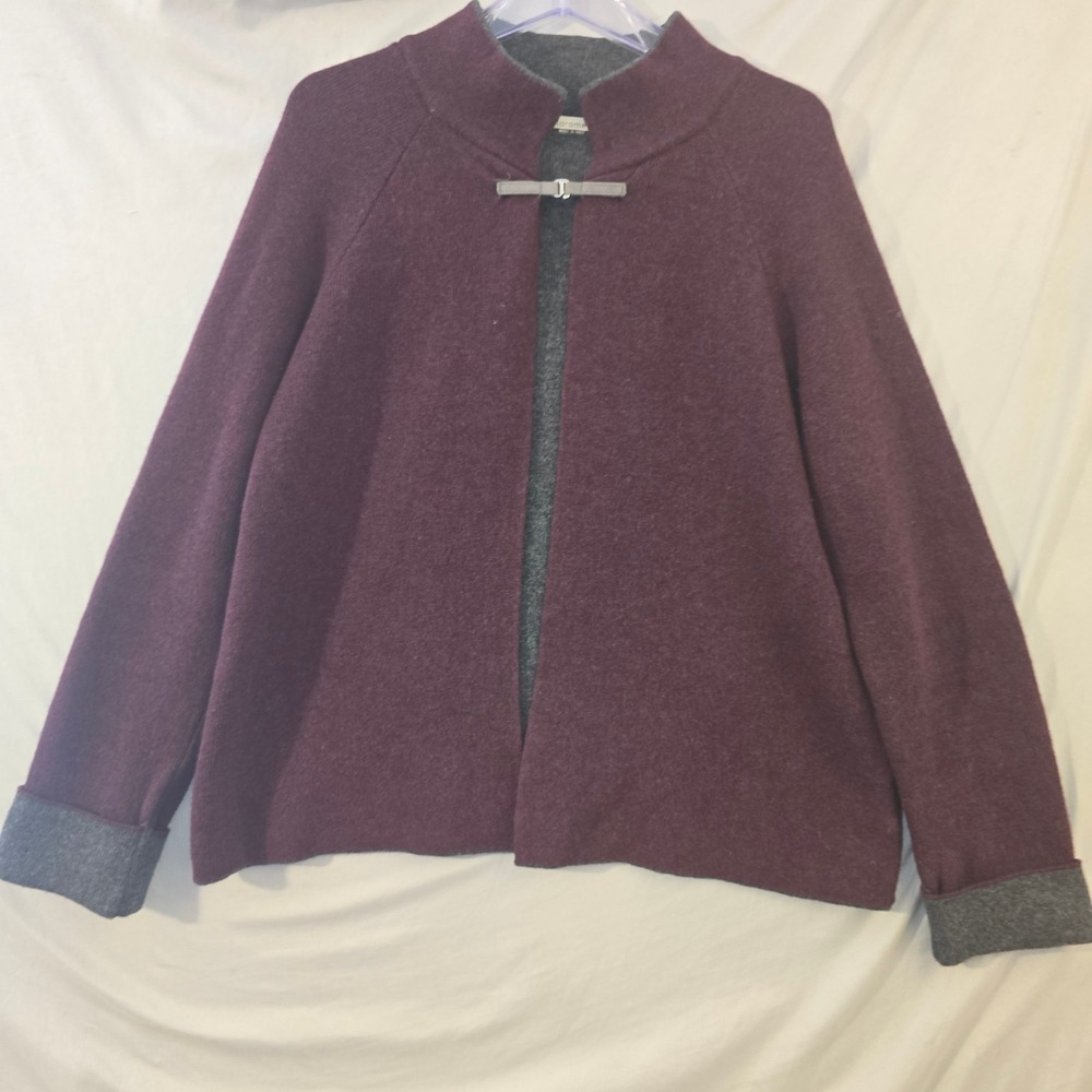 Chiaramente Cardigan L Womens Plum Reversible Wool Blend Italy Clasp Front